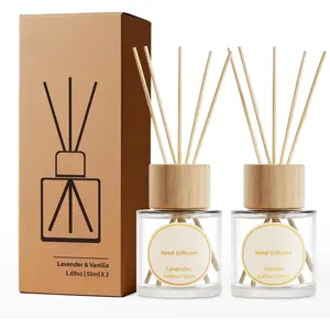 Reed Diffuser Set, Lavender & Vanilla Natural Scent Oil Diffusers with Sticks for Home Office Bathroom Aromatherapy Decor 1.69oz x 2