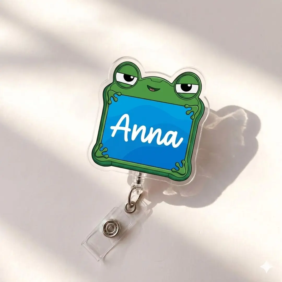 Cute Frog Tablet Character Custom Name Badge Reel, Aesthetic Digital Toy ID Holder, New Cartoon Badge Accessory, Perfect Gift for Gadget & Toy Enthusiasts