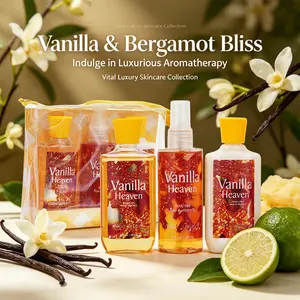 Vital Luxury Vanilla Heaven Bath & Body Care Set – 3oz Shower Gel, 3oz Body Lotion, 3oz Body Mist | Rich Foam, All-Day Fresh Scent, Moisturizing & Revitalizing,A Must-Have for the Gym,Hotels | Ideal Gift for womon Wedding & Party Favors, Lightweight