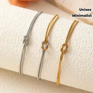 Stainless Steel Couples Knot Bracelet Interlocking Loop Design Tarnish Resistant Unisex Valentine's Anniversary Birthday Gift