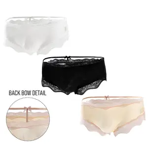 Men's Delicate Lace Briefs Satin Lace Underwear Breathable Comfort Bow Accent on Back Waistband Lace Edge Decoration Gift Choice