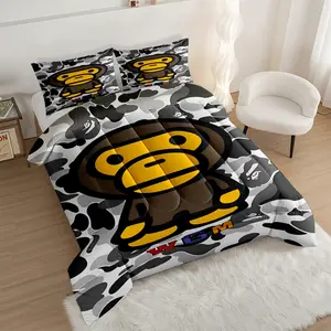 Cartoon Monkey Graphic Comforter Set, Bold Digital Printed Bedding Set, Quilt Cover Set, Cozy Quilted Quilt for Kids and Teens, Stylish Urban Fashion Décor for Fun and Playful Bedrooms, with 1 or 2 Pillowcase No Pillow Core