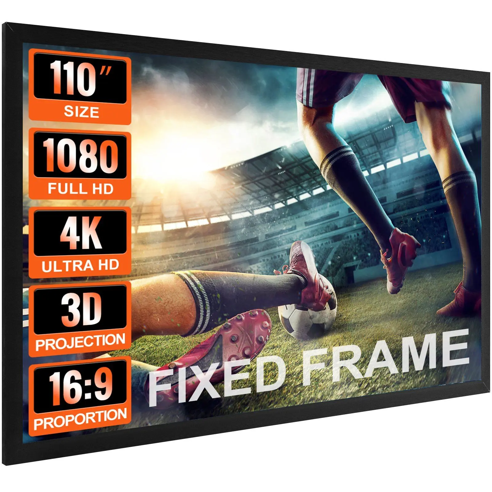VEVOR Projector Screen Fixed Frame 110inch Diagonal 16:9 4K HD Movie Projector Screen with Aluminum Frame Projector Screen Wall Mounted for Home Theater Office Use