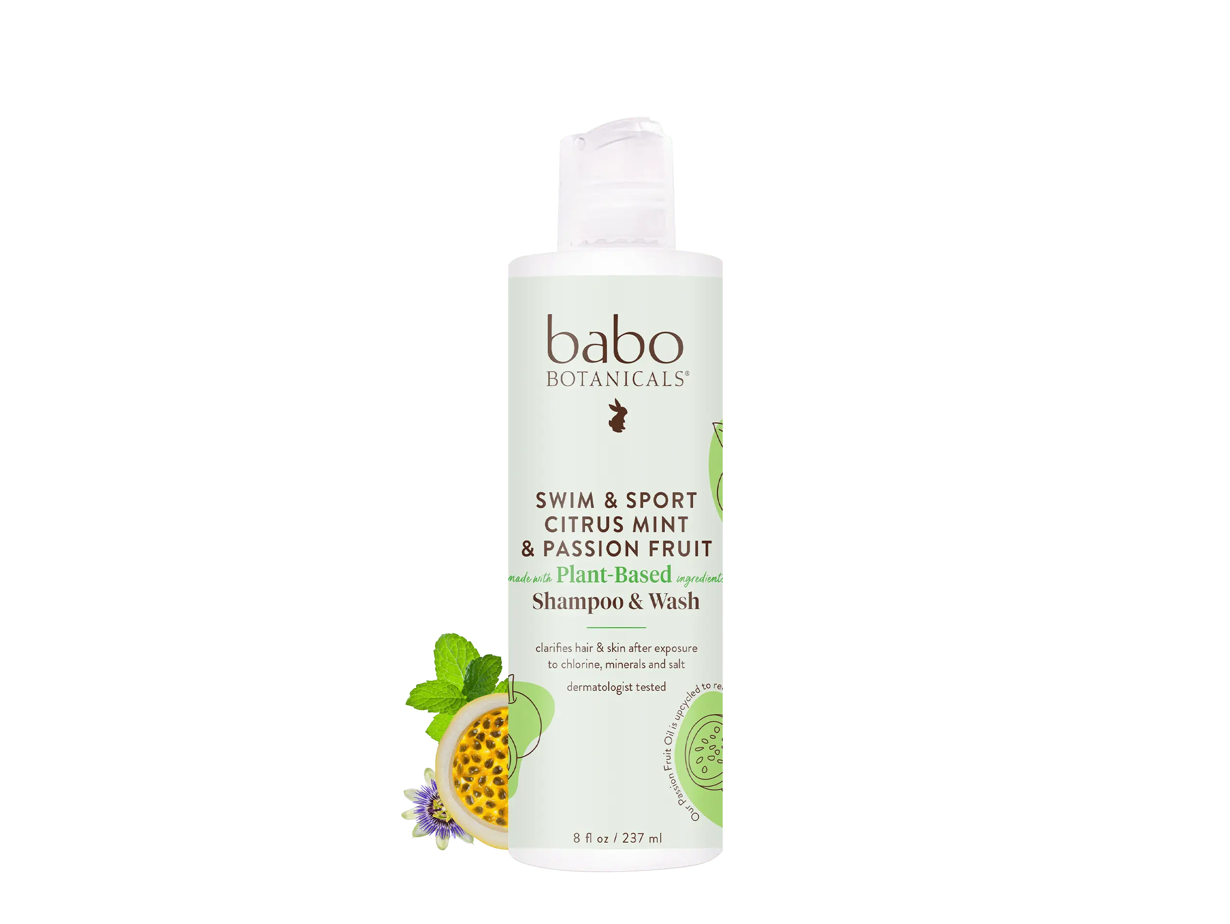 Babo Botanicals Swim & Sport Citrus Mint & Passion Fruit Shampoo & Wash – Made with Plant-Based Ingredients – Clarifies Hair & Skin After Exposure to Chlorine, Minerals and Salt – Dermatologist Tested – 8 fl oz (237 ml)