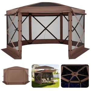 VEVOR Pop up Gazebo Screen Tent, 12x 12 ft Large 6-Sided Camping Canopy Tent with Removable Top Carry Bag, Quick-Set Bite-Proof, Screen House Sun Shelter for 8-10 Persons Backyard Patio, Brown