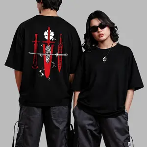 Anime Sword Graphic T-Shirt | Gothic Black Oversized Tee | Japanese Streetwear Samurai Katana Shirt | Unisex Harajuku Fashion