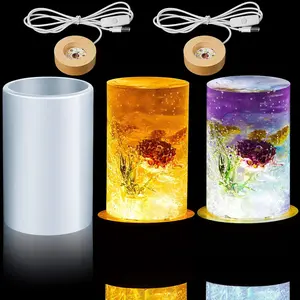 3Pcs Light Resin Silicone Mold Set, Include Resin Mold and USB Powered Wooden Lighted Base Stand for DIY Table Candle Desktop Lamp Ornaments(2 x 3.5 Inches,Cylinder) - Home Improvement.