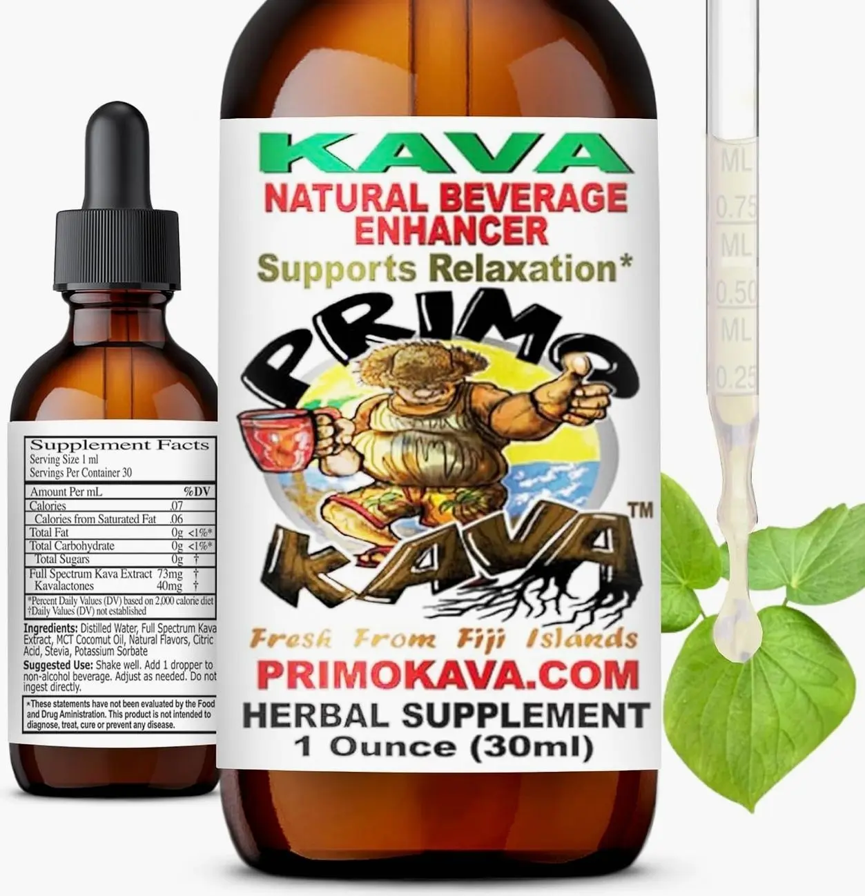 Kava Drops | Water Soluble Kava Extract | Concentrated Tincture Beverage Enhancer | Authentic Kava Kava from Fiji, 40mg Kavalactones | 1oz