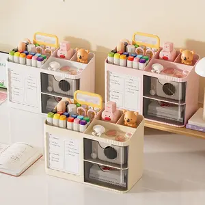 1pc，White/Pink/Yellow，INS-Style Divider Pen Holder, Transparent Drawer Storage Box, for Office Desk/Student Dorm, Multi-Function Stackable Organizer, Space-Saving, Dustproof Design