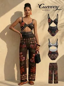 Curvvvy Swim Women's Navajo-Inspired Print Strap One Piece Swimsuit, Suitable For Beach Holiday For Summer Beach Vacation 2026 Summer Swimming Clothing Beach Water Sports