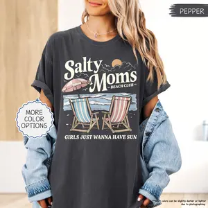 Comfort Colors Salty Moms Beach Club Shirt Summer Vacation Tee Aesthetic Beach Shirt Girls Trip Shirt Beach Lover Gift Beach Party Tee