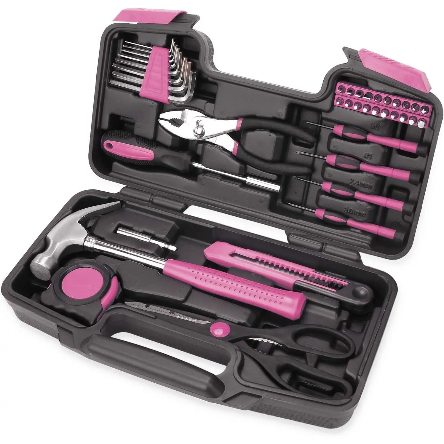 39-Piece All Purpose Household Pink Tool Kit for Girls, Ladies and Women - Includes All Essential Tools for Home, Garage, Office and College Dormitory