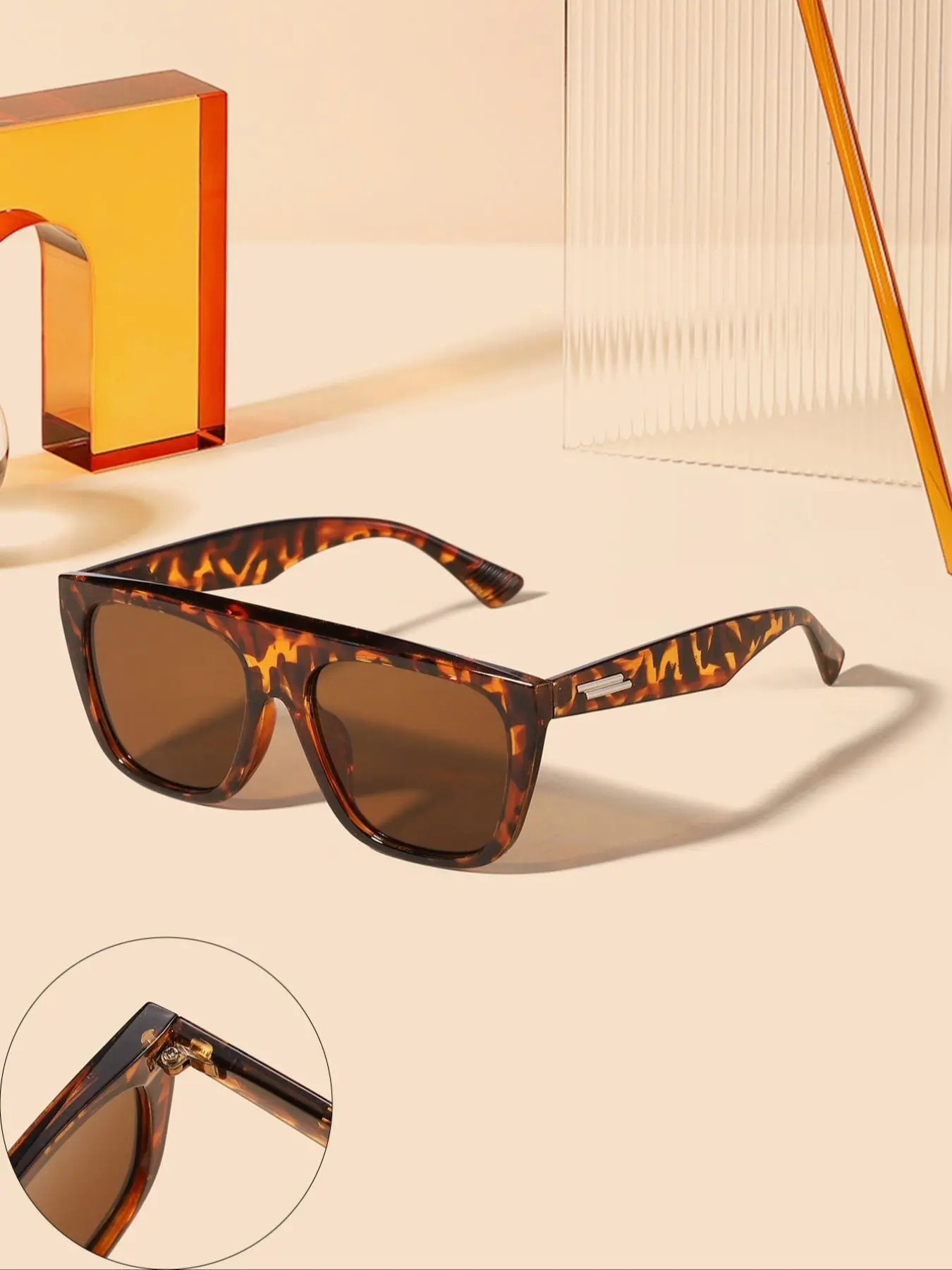 Women's Vintage Geometric Frame Tortoiseshell Sunglasses, Trendy Casual Sunglasses for Everyday Use, Fashion Accessories for Outdoor Activities, Fashionable Frames Sunglasses