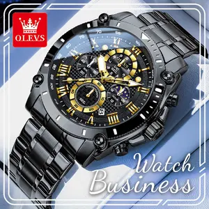 OLEVS 3689 Men's Chronograph Watch, 47mm Large Roman Numeral Dial, 24-Hour Indicator, Luminous Hands, Water Resistant, Sporty & Casual Dress Watch, Great Gift Choice	
