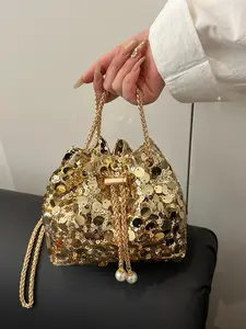 New Fashionable Sequin Bucket Bag Premium Versatile Chain One Shoulder Crossbody Bag Women's Fashion Party Fashionable Patterned Bag