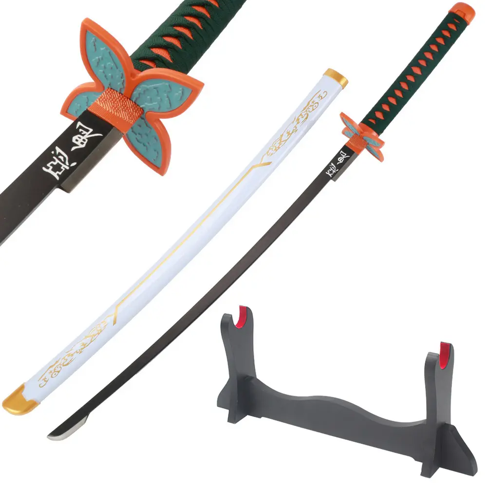 41-in Unisex Demon Slayer Kochou Shinobu Cosplay Sword, Wooden Holder Stand Display, Durability Use Fencing Prop for Anime Fans, Halloween Decoration, Gifting, Christmas, Birthday, 41 Inches Long, Plastic, Prop Kit, Nearly 3 Lbs, Role Playing