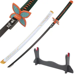41 inches Not Sharp Real Demon Slayer Cosplay Sword Kochou Shinobu Samurai Katana with Wooden Holder Stand Display for Anime Fans Halloween Role Playing Props Cosplay Collection Christmas Gift Birthday