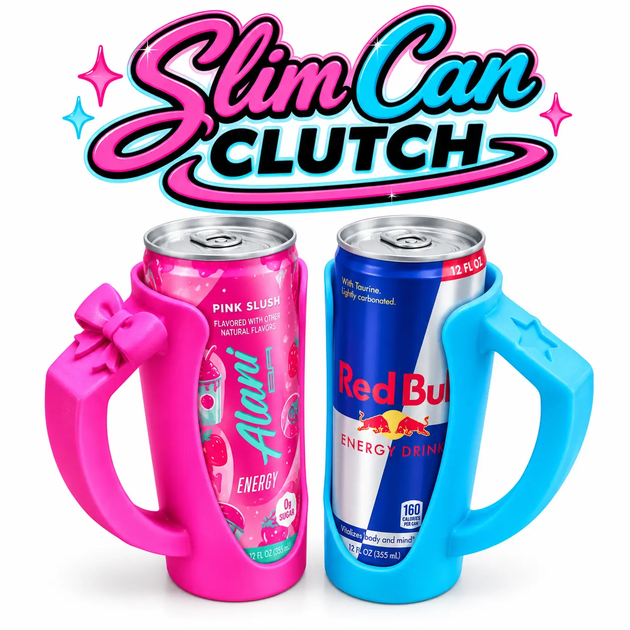 12oz Slim Customized Can Clutch - 3D Printed Portable Drinkware Accessory, Plastic Cup Holder for Red Bull, Alani, Celsius - Personalized Carry Accessory for Cans, Tumblers, Bottles