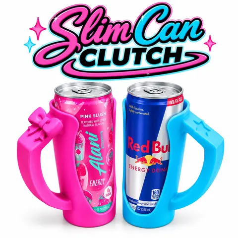 12oz Slim Customized Can Clutch - 3D Printed Portable Drinkware Accessory, Plastic Cup Holder for Red Bull, Alani, Celsius - Personalized Carry Accessory for Cans, Tumblers, Bottles