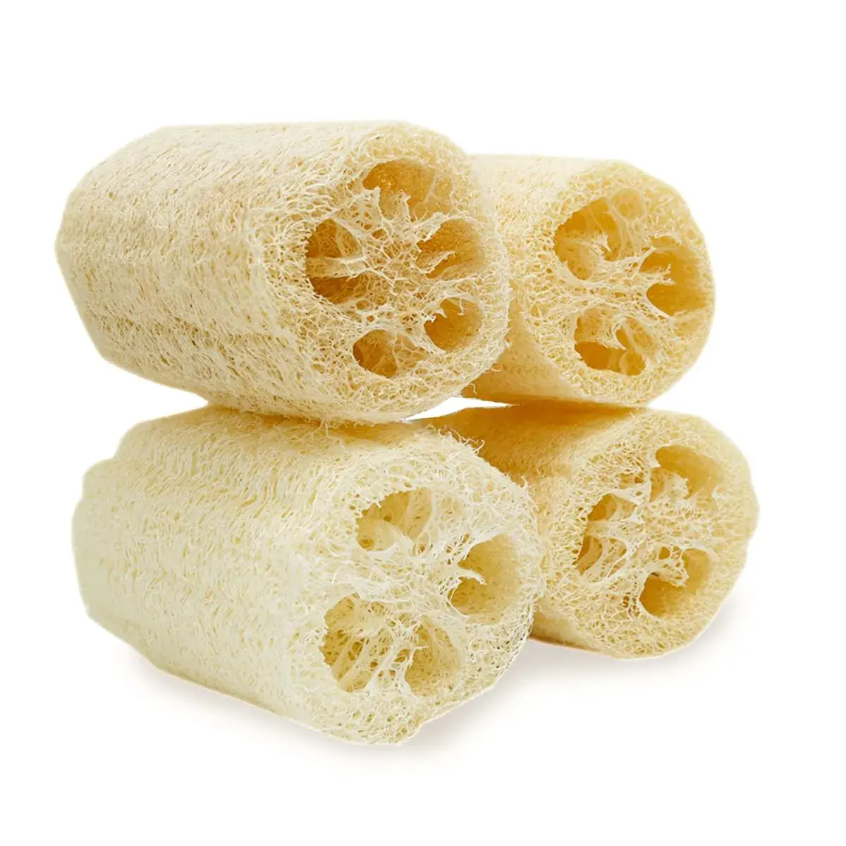 Organic Eco-Friendly Natural Loofah Exfoliating Body Sponge Scrubber - 4 Inch (Pack of 4) Plant-Based Bath & Shower Accessory for Smoothing Whole Body Skin Care, Compressed Flat, Soak Then Scrub, Set