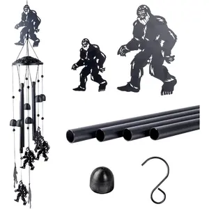 Bigfoot Gifts for Men and Women, Metal Bigfoot Wind Chimes with 6 Chimes and 4 Aluminium Tubes, Sasquatch Gifts for Outside Home Lawn Porch Patio Garden Decor, Yard Decoration(Black)