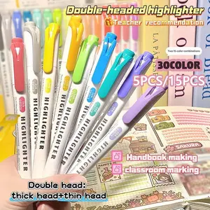 5-Pack/15-Pack Stain-Free Gradient Fluorescent Pens, Marker Highlighter, Ideal for Daily Highlighting, Drawing, School Supplies, Office Use, Gift Idea