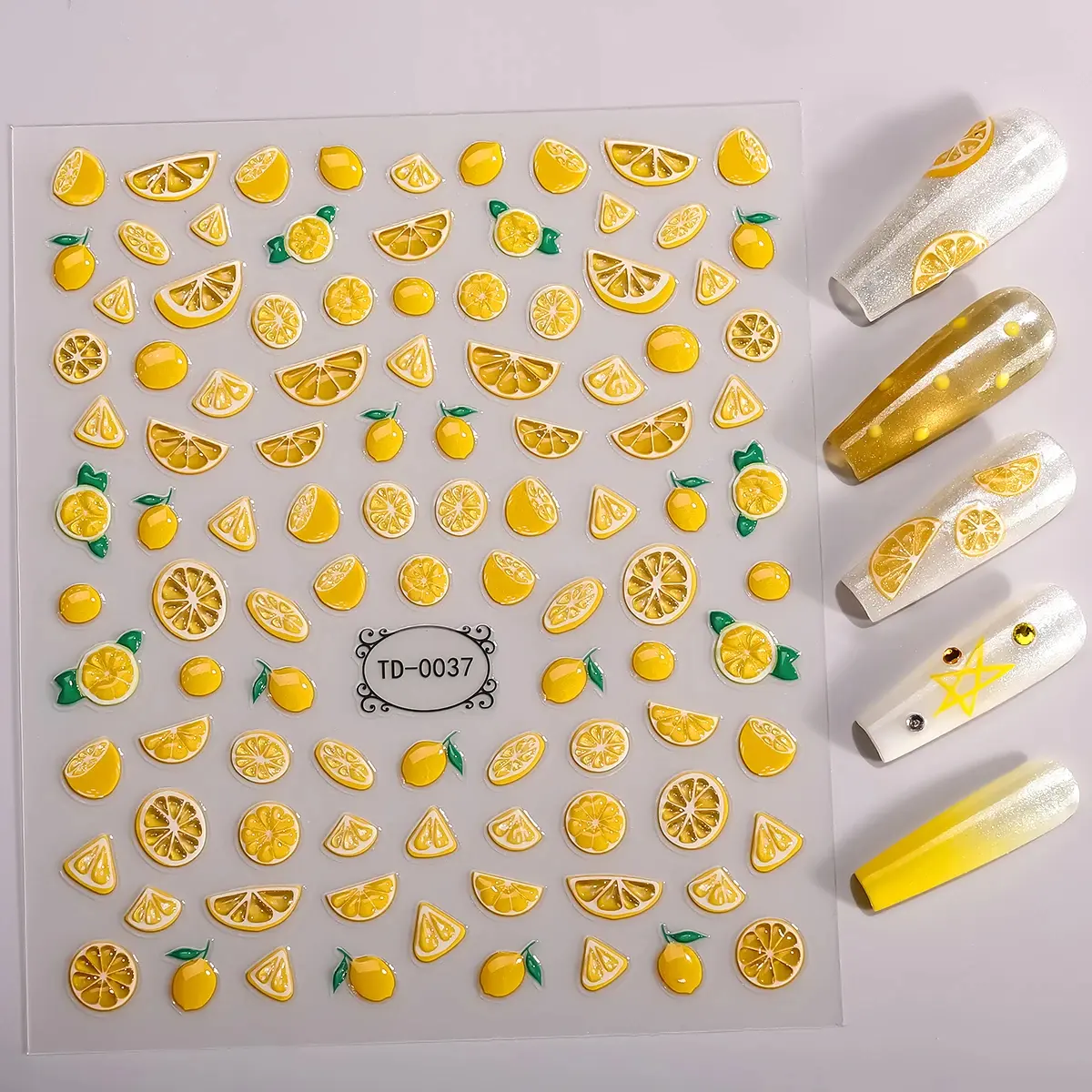 1pc 5D Summer Lemon Jelly Nail Art Sticker Embossed Fruit Self-Adhesive Decals Sliders for Nails DIY Manicure Decoration