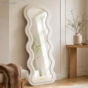 Modern ARCH Flannel Full-Length Wave White Standing Floor Mirror with Stand, Artistic Look Decor for Bedroom, Living Room - Hanging or Wall-Mounted, Gift Option