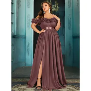 Plus Size Solid Color Three-Dimensional Flower Prom Dress One Shoulder High Waist Slit Mop Chiffon Evening Dress Wedding Guest Bridesmaid Dress