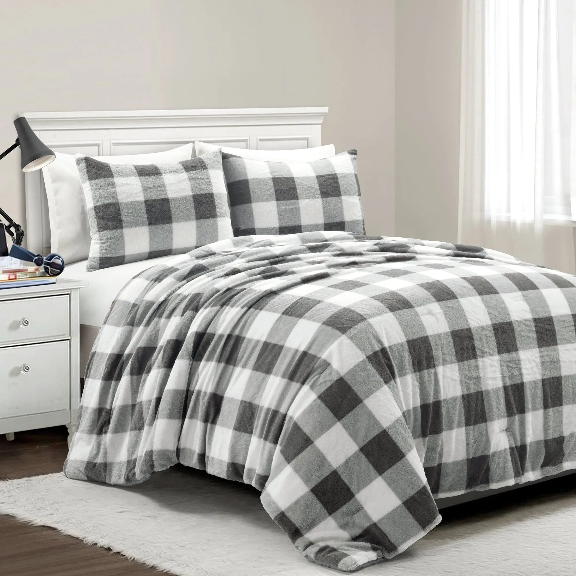 Lush Decor Classic Eclectic Plaid Ultra Soft Polyester All Season Comforter Set - 2 or 3-Piece Set with Matching Sham, Farmhouse Style Soft Bedding for Bedroom