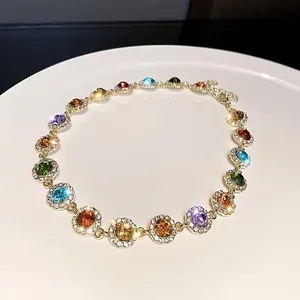 Elegant Sparkling Synthetic Zirconia Bridal Necklace, Romantic Wedding Collarbone Chain for Women (1 pc)