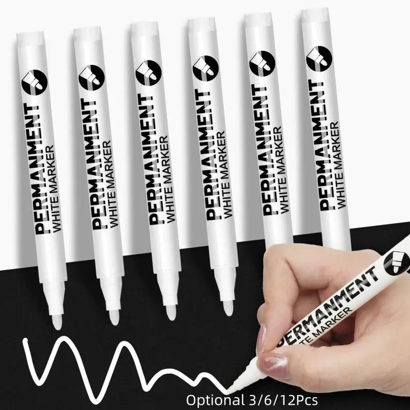 White Acrylic Paint Pens, White Permanent Markers, Artist, Permanent Ink, Fine Tip 1-2mm Waterproof Formula Paint Pen for Fabric, Rock Painting, Tyre Art, Paper, Glass for Drawing, Coloring, DIY Crafts, Artwork