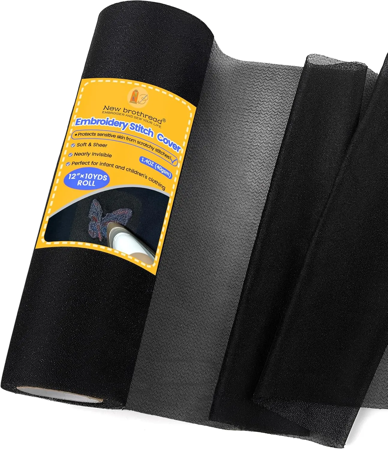 New Brothread Polyester Embroidery Stitch Cover - 12" x 10 Yd Fusible Lightweight Stabilizer, Invisible Sheer Gauze Mesh for Covering Scratchy Stitches, TikTokshopsummersale