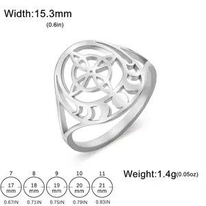 Stainless steel witch knot four-petal flower moon ring for men and women Celtic knot amulet fashionable and versatile suitable for party gifts