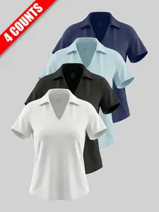 Women's Plain Short Sleeve Shirt, Casual Golf Polo, Casual Breathable Comfortable Collar Top for Golf Tennis, Ladies Sportswear for Summer