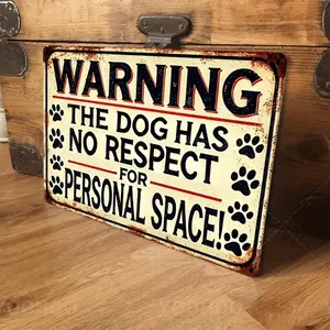 1pc Vintage Dog Warning Aluminum Sign, 8.0x12.0inch - Fun "Dog Does Not Respect Personal Space" Decor with Paw Print - Wall-Mounted, Perfect for Home and Yard, Pet Lover Gift, Yard Decoration | Playful Warning | Bold Letters, Pug Decor
