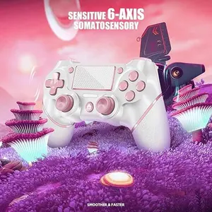 STARONE PS4 Wireless Controller, Custom Design V2 PS4 Gamepad Joystick with Anti-slip Grip on Both Sides and 3.5mm Audio Jack Button Cable Bluetooth, Pink Gamepad