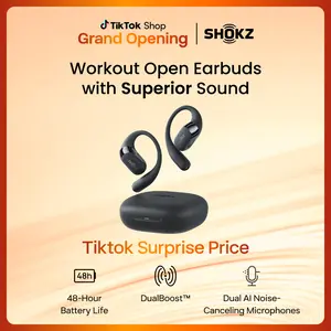 SHOKZ OpenFit 2 Open-Ear Headphones with True Wireless Bluetooth, Microphone, 48 Hours of Playtime, Fast Charging, IP55 Water-Resistant