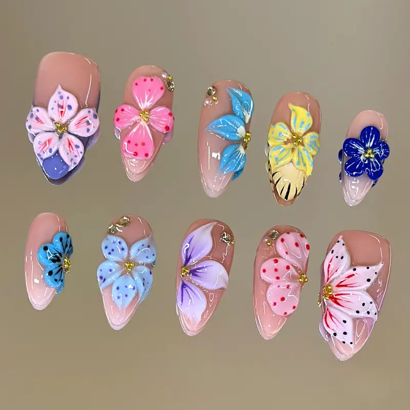 NailVesta PASTEL BLOOM – 100% Handcrafted 3D Press-On Nails | Reusable, Long-Lasting, Salon-Quality