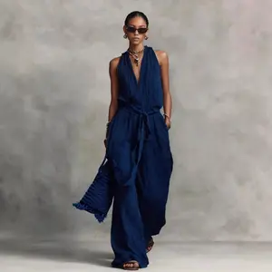 Women's Belted V-Neck Jumpsuits for Women, Casual Full Body Jumpsuit with Long Sleeves