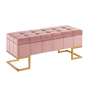 Midas Pink Tufted Velvet Upholstered Storage Bench - Elegant Design for Home Storage and Comfort