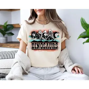 Dinosaur Western Southern Retro Boho Hippie Shirt, Classic Outlaw Country Music Oversized Graphic Shirt