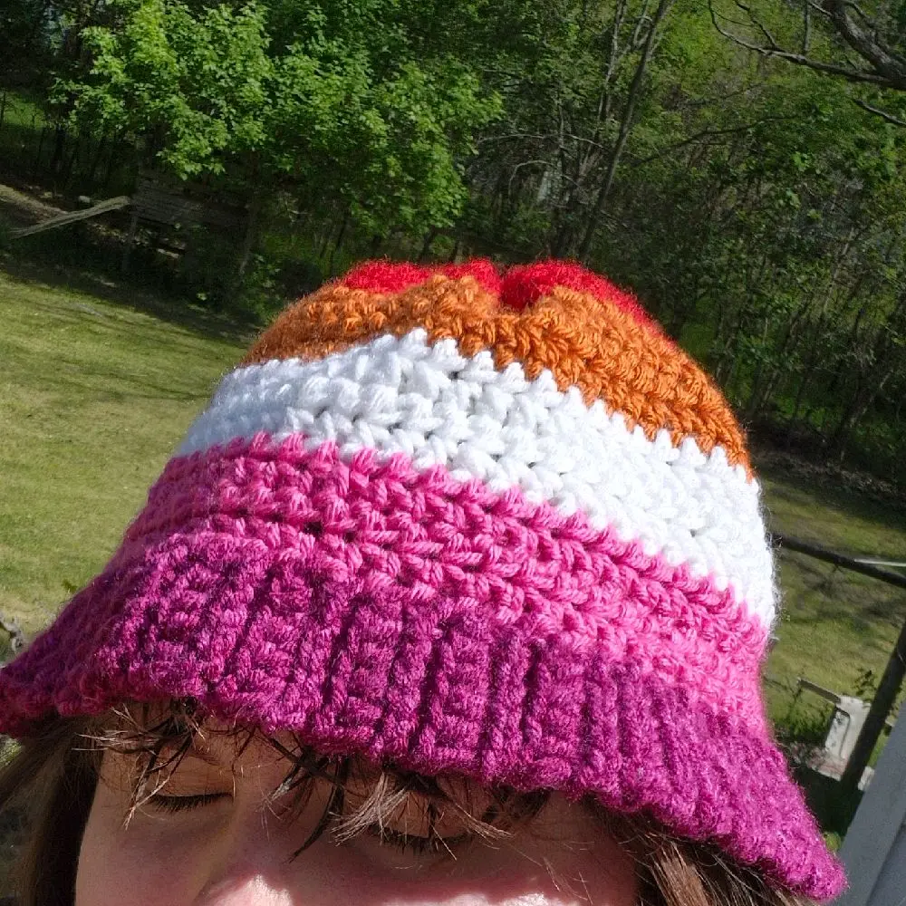 Pride bucket style beanie. crocheted soft hat lesbian, gay, bisexual pride month festival hat. one size fits most