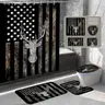 American Flag Elk Shower Curtain Set, Forest Animal Shower Curtain, Rustic Black Bathroom Decor Set,  Party Backdrop, 71 * 71 inches, 12 Plastic Hooks Deer Head Motif Easy To Install