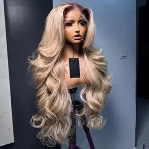13x6 Ombre Highlight Ash Blonde Lace Front Wigs Human Hair 13x6 Lace Front Wig Pre Plucked With Baby Hair 180% Density Ash Blonde Body Wave Lace Frontal Wigs For Women