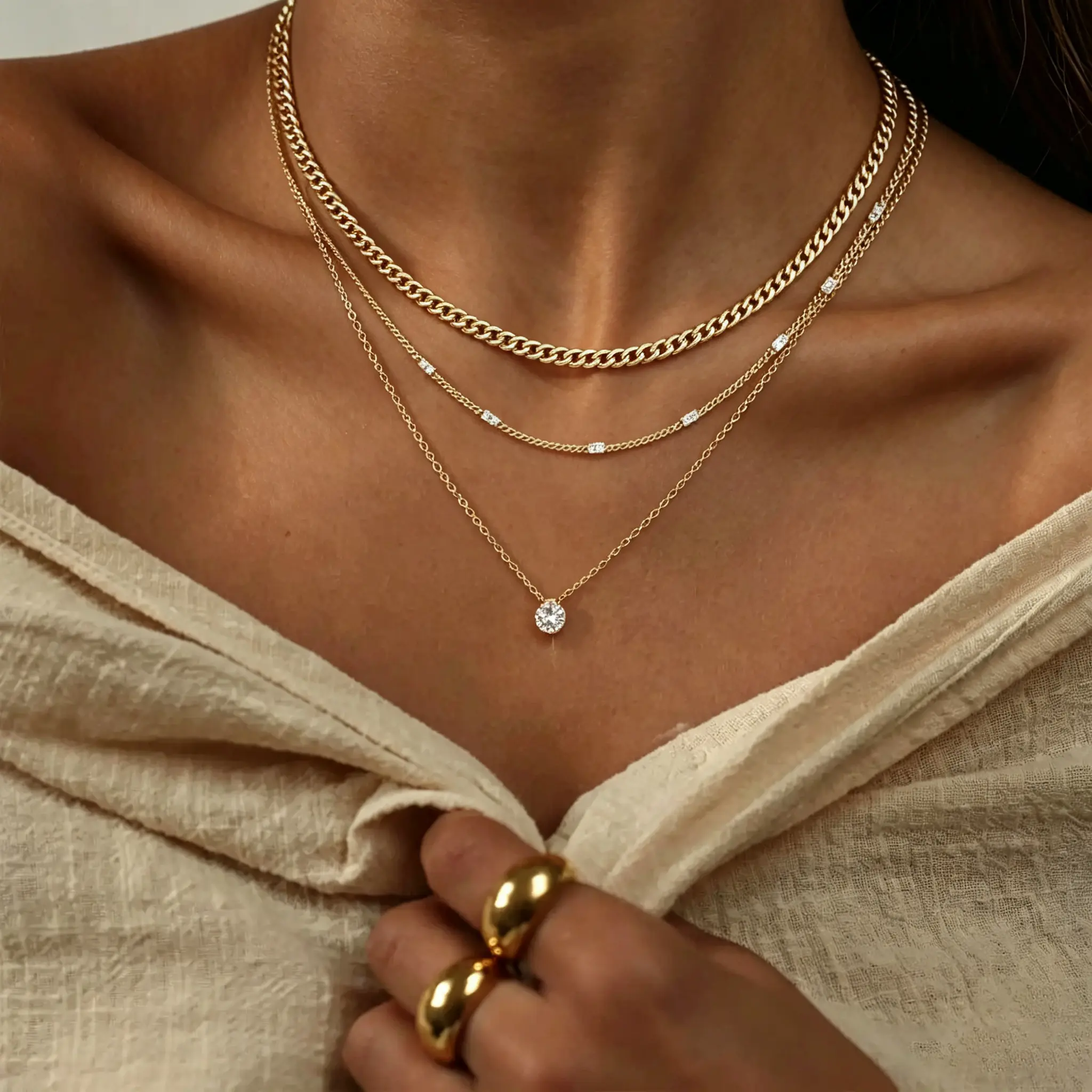 Women's Dainty Gold Layered Chain Necklace - Waterproof, Tarnish-Resistant, Circle Pendant Jewelry - Tarnish-Proof, Chunky Chain-Style Dainty Necklaces Gift for Women, Tarnish Proof Jewelry, Chain Style Necklaces