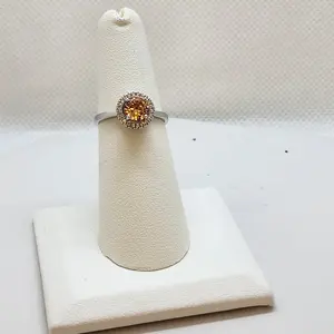 Brand New Sterling Silver 925 Orange Round Gemstone Ring