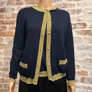 GUCCI Navy Blue Cashmere Blend Gold Button Cardigan SZSM