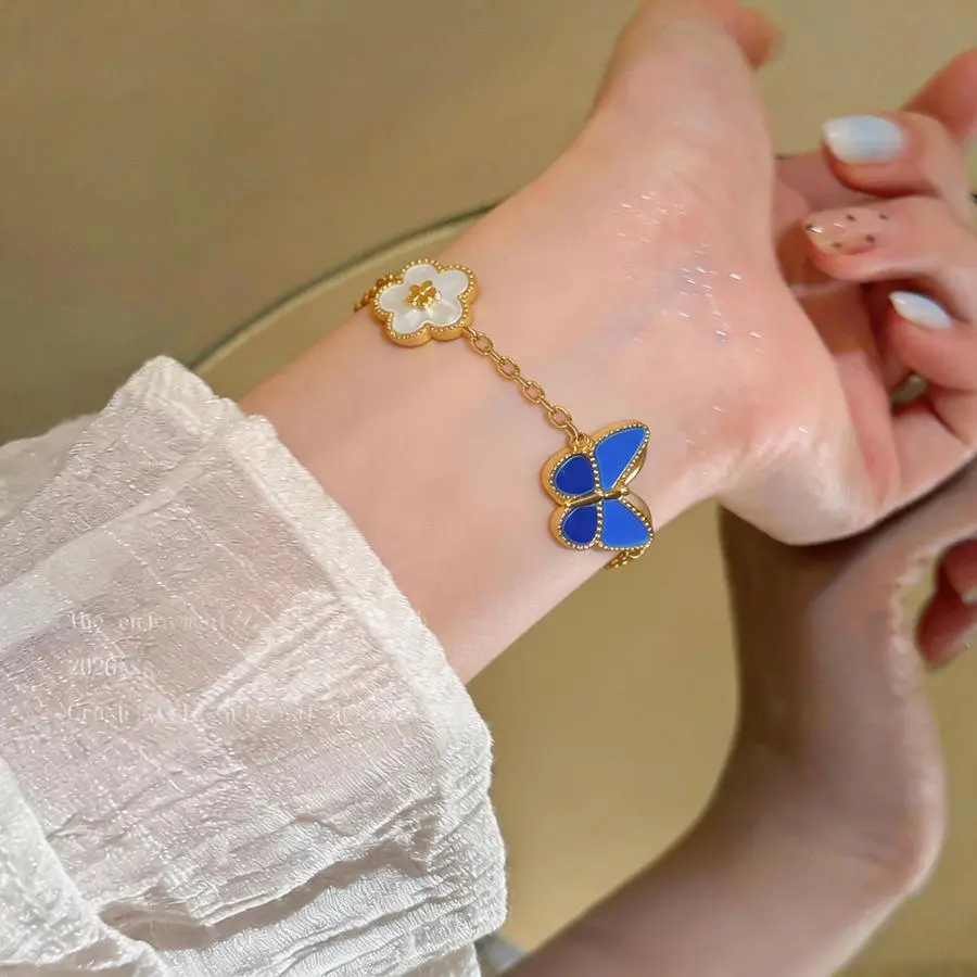 Blue Dripping Oil Butterfly Bracelets for Women Fritillary Flower Leaf Bracelet Luxury Dating Banquet Jewelry Gifts Friends K