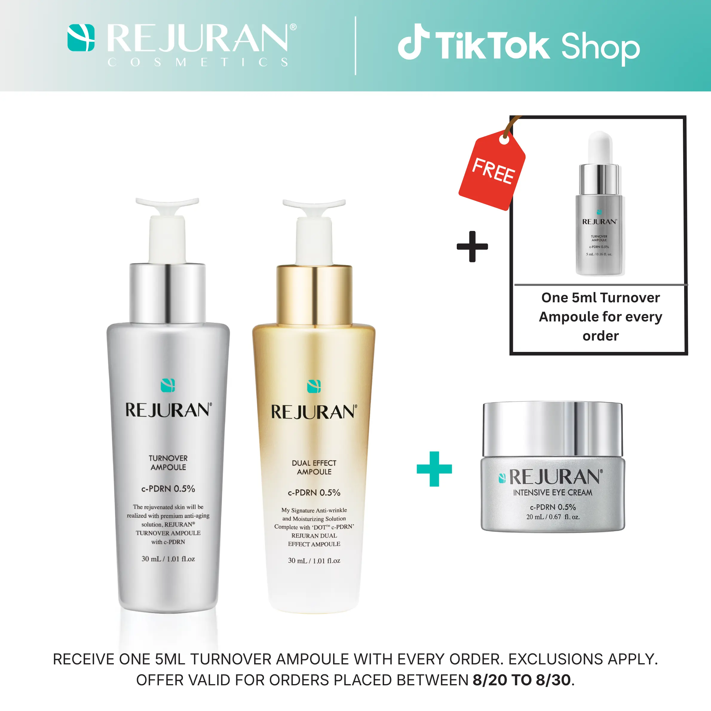 REJURAN Turnover Ampoule 30ml & Dual Effect Ampoule 30ml Bundle with Eye Cream